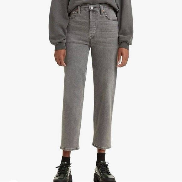 LEVI’S Ribcage Straight Ankle Grey Button Fly Super High Rise jeans 30x27 - Picture 1 of 7